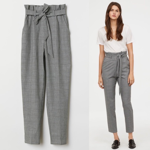 H&M Pants - H&M Highwaist Plaid Check Paperbag Tie Waist Pants